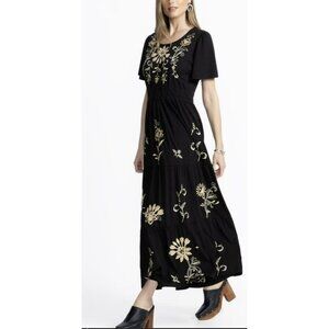 Johnny Was Embroidered Medium Smocked Waist Maxi Dress New